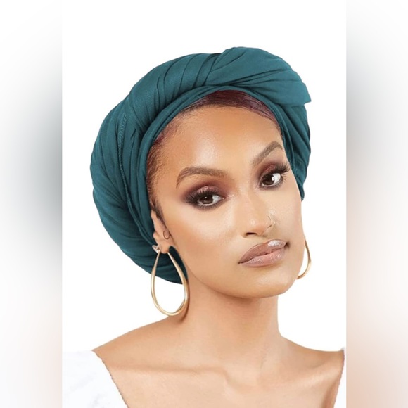 Dark Cyan Stretch Turban African Head Wraps Scarf Soft Hijab for Locs Braids - Picture 4 of 7
